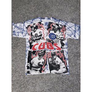 Vintage 90s Chicago Cubs AOP shirt MLB Salem Rare All Over Print Single Stitch